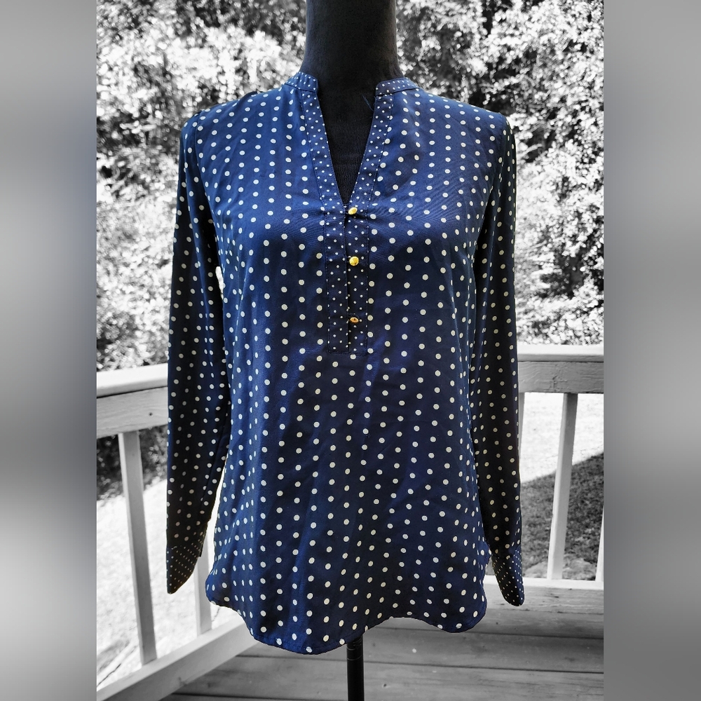 The Limited Blue Polka Dot Long Sleeve Blouse